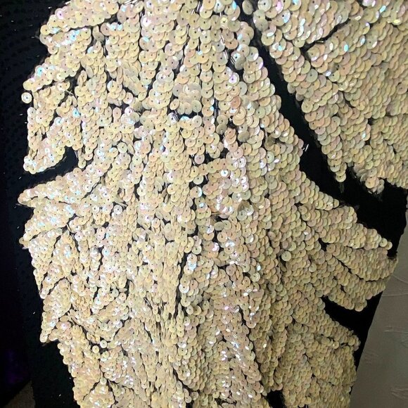 Vintage 80s Sho Max sequin dress opalescent creme black leaf design art nouveau - Picture 14 of 15